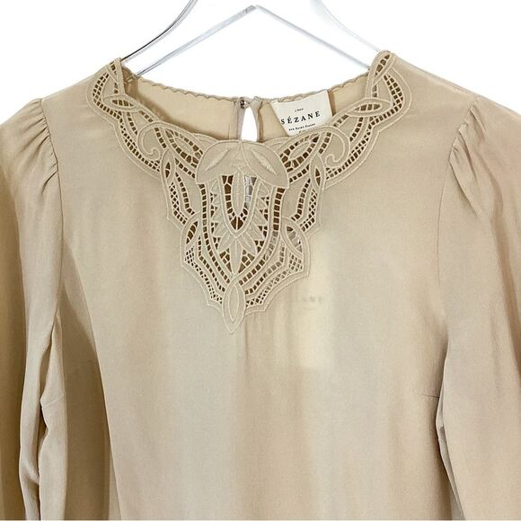 SEZANE Carlotta Blouse Size 34 US 2 NWT Cream Open Lace Longsleeve Top Shirt - Picture 3 of 9